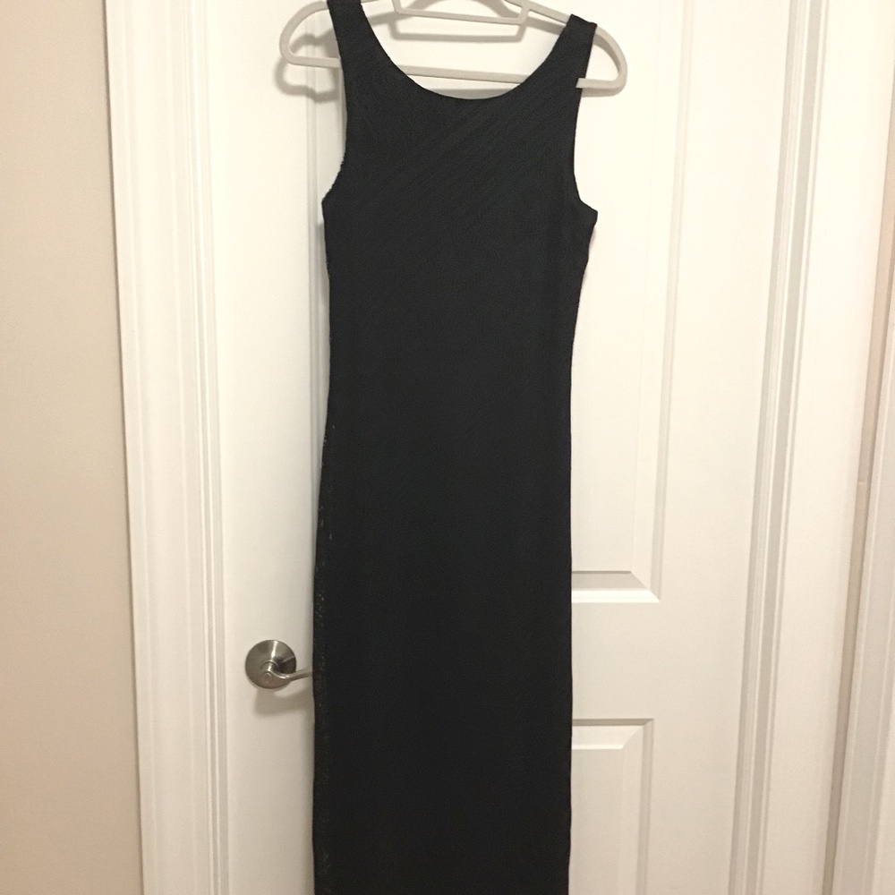 Black Crochet Formal Sleeveless Dress and Scarf - Size 10